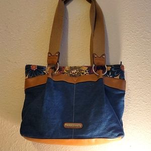 Rosetti vintage denim & floral canvas shoulder bag.